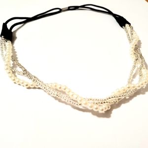 WHITE MULTI PEARL SEEDBEAD STRANDS BRIDAL HEADBAND